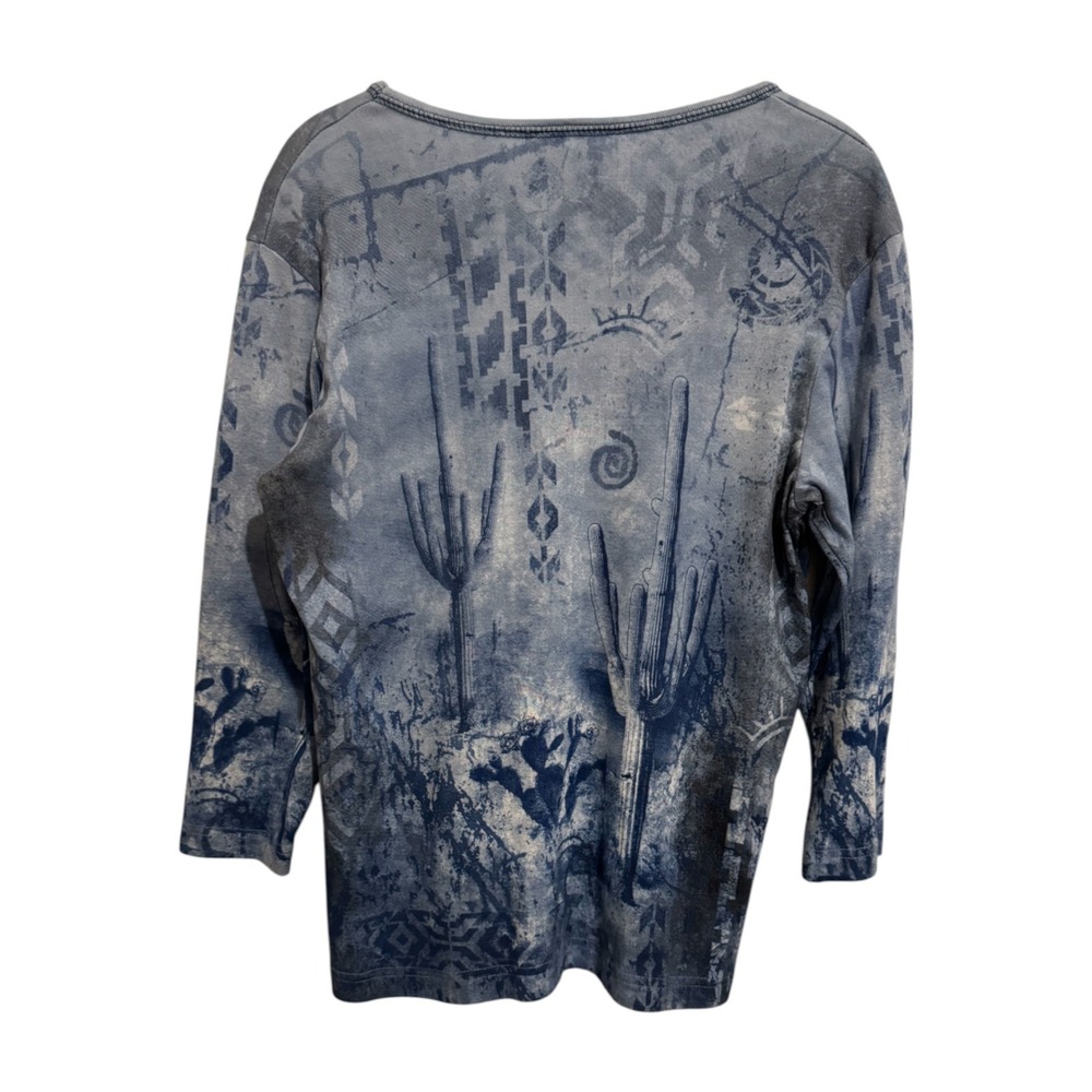Cactus Bay Apparel Top Women's Medium Blue Southwest Desert Rhinestone USA - Picture 2 of 10